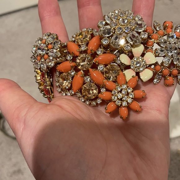 JCrew Lattice Statement Necklace Flowers and Rhinestones Gold Pink Peach - Picture 5 of 5